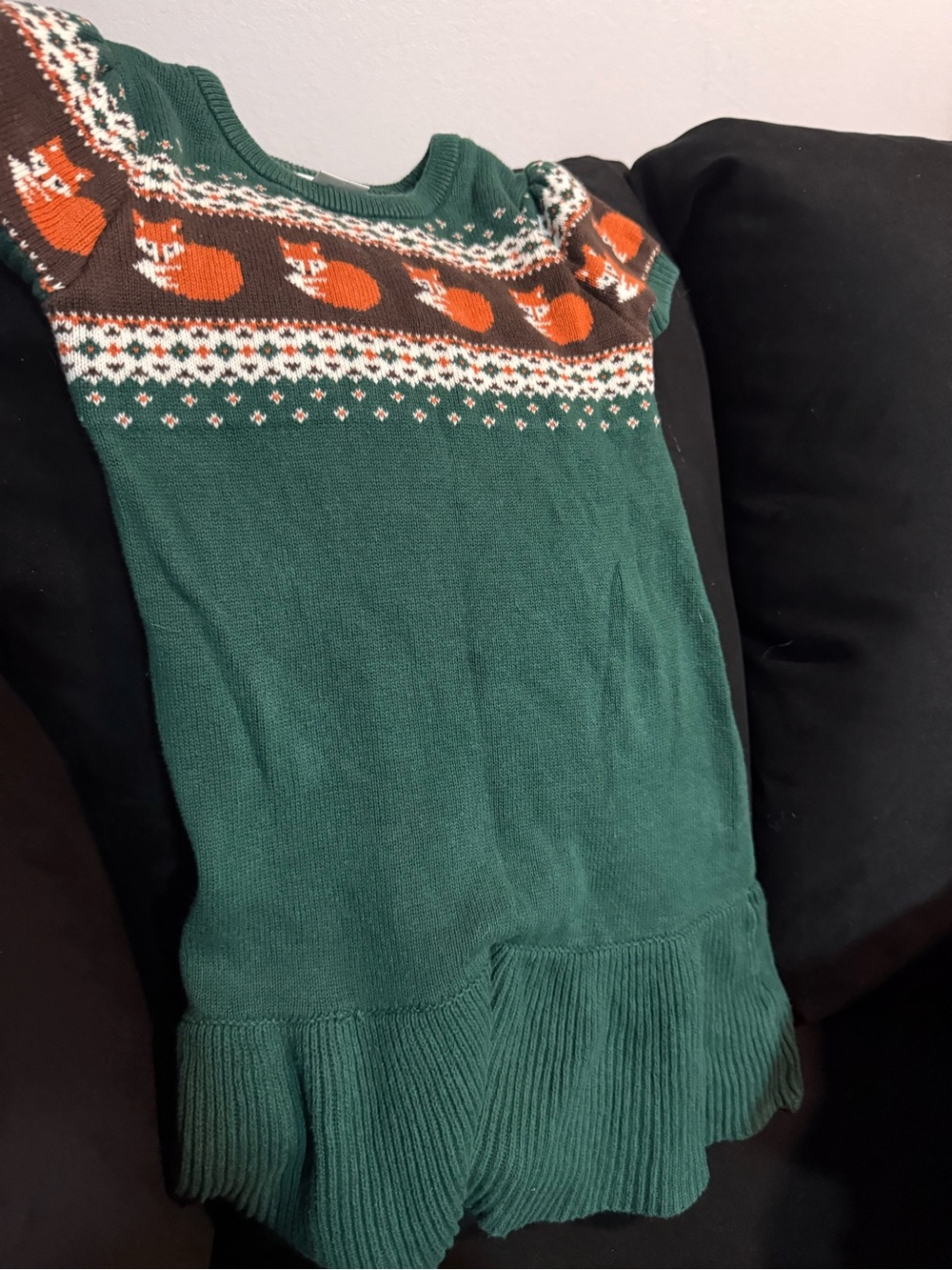 Forest Green Fox Pattern Knit Women's Sweater Dress